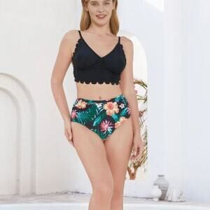 PatPat Brand Floral Black Bikini Matching Family Style NWOT Women's Size Large